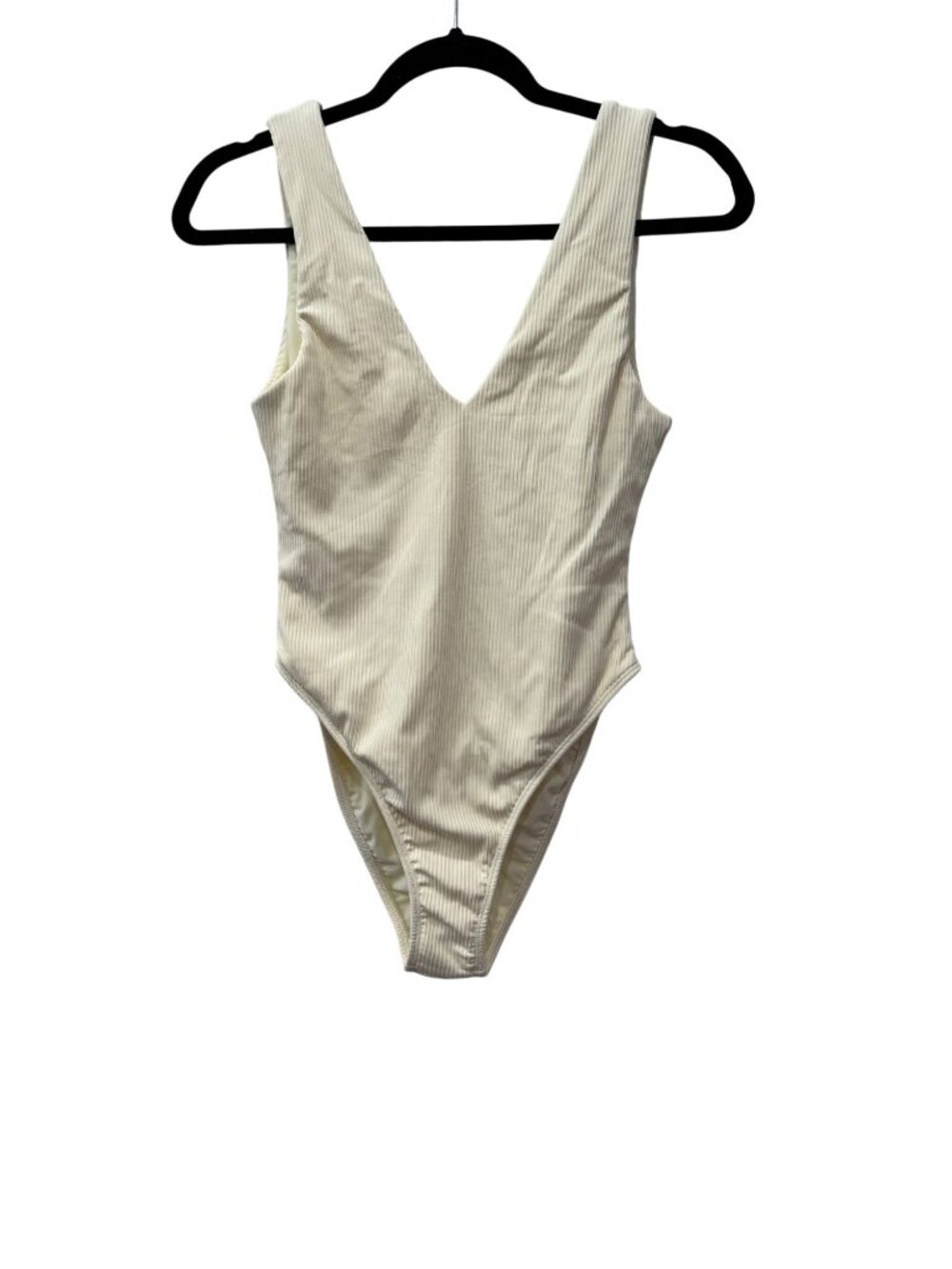 Montce Women's Size L Ivory Ribbed One-Piece Swimsuit